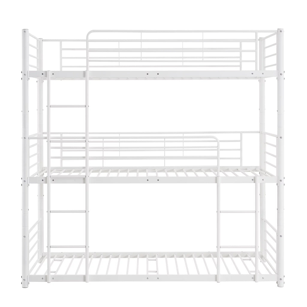 White Metal Triple Bunk Bed with Built-in Ladder R4252