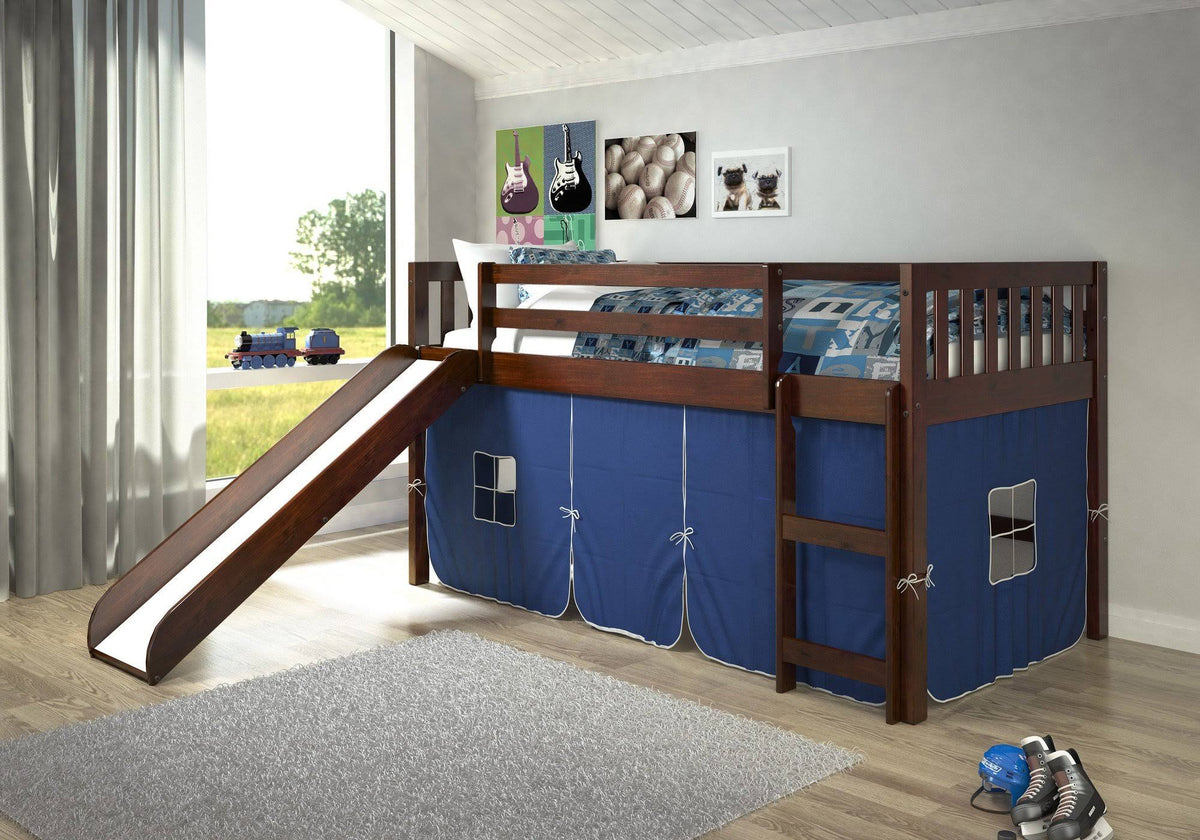Twin Low Loft Bed with Slide Cappuccino C48020