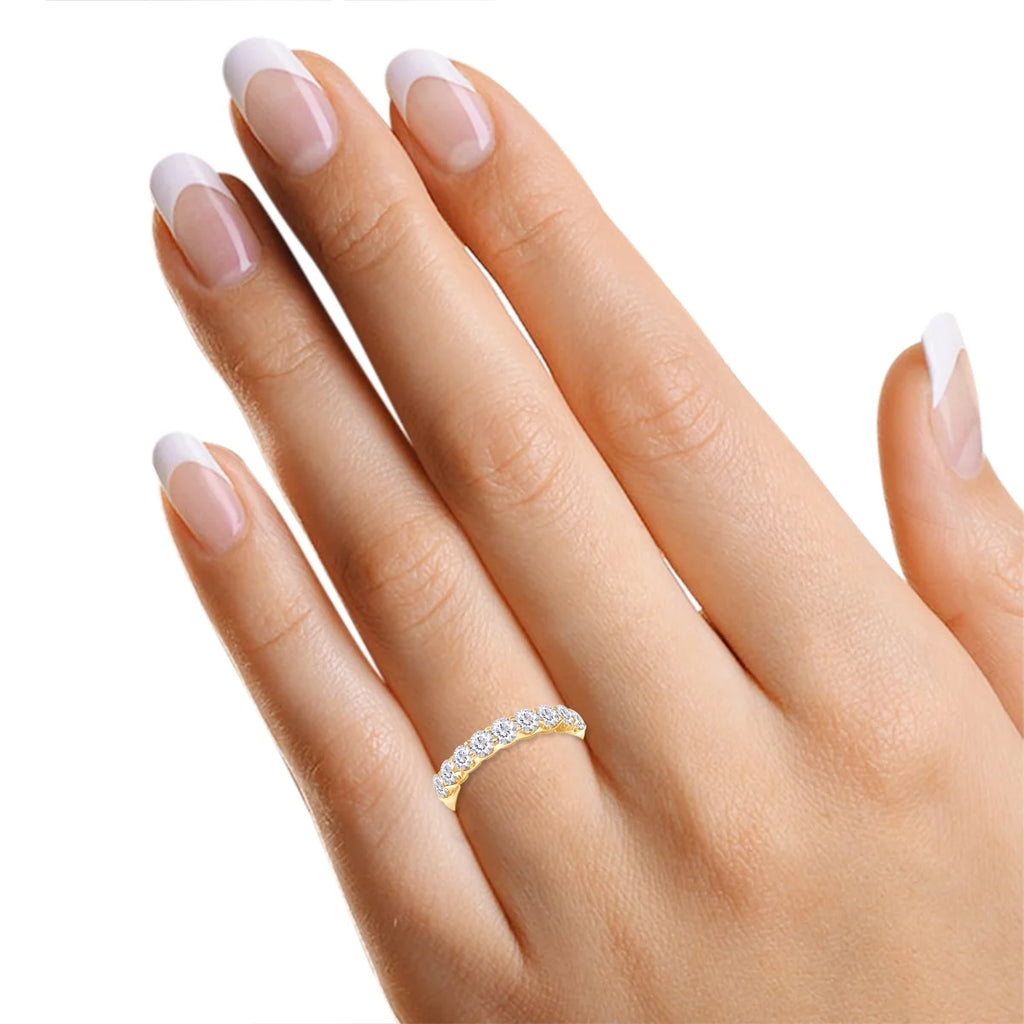 0.86 Carat Round Cut Lab Created Moissanite Half Eternity Wedding Band Ring In 14K Yellow Gold Over Sterling Silver Size 7 E3713