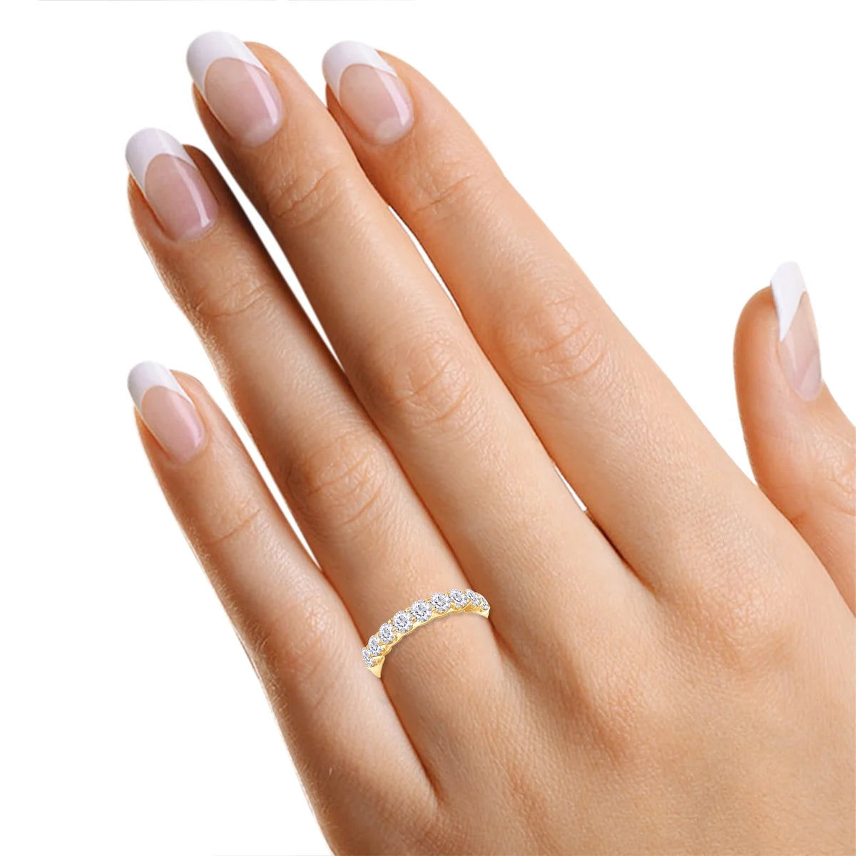 0.86 Carat Round Cut Lab Created Moissanite Half Eternity Wedding Band Ring In 14K Yellow Gold Over Sterling Silver Size 7 E3713