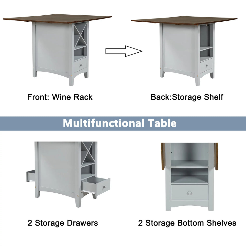 Farmhouse Wood 5-Piece Counter Height Dining Table Set with Drop Leaf V21994