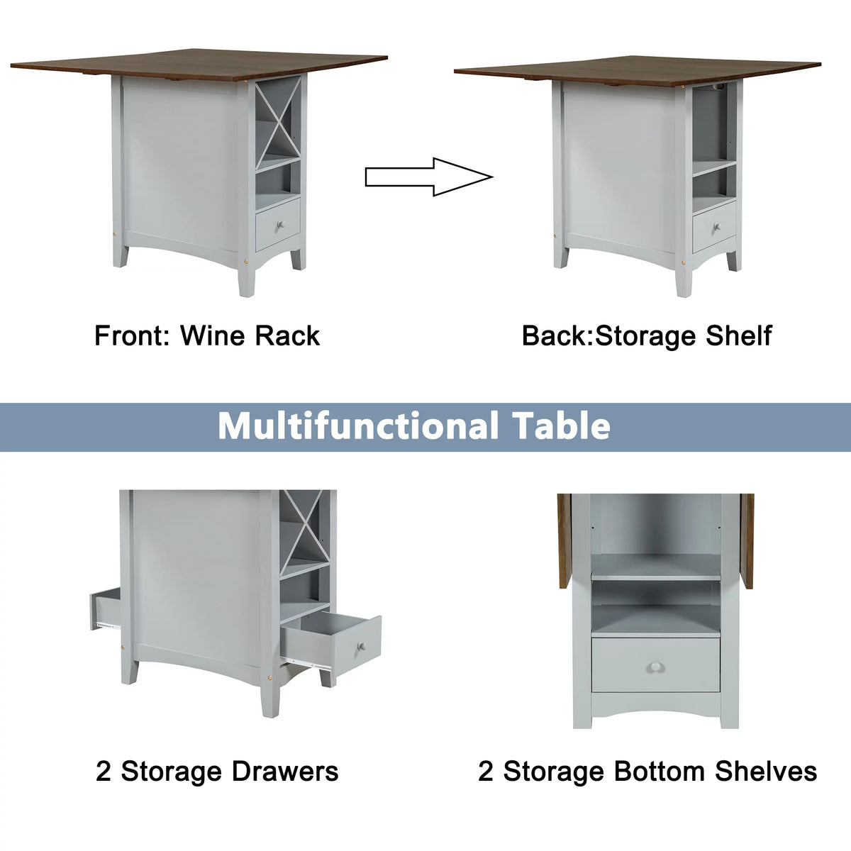 Farmhouse Wood 5-Piece Counter Height Dining Table Set with Drop Leaf V21994