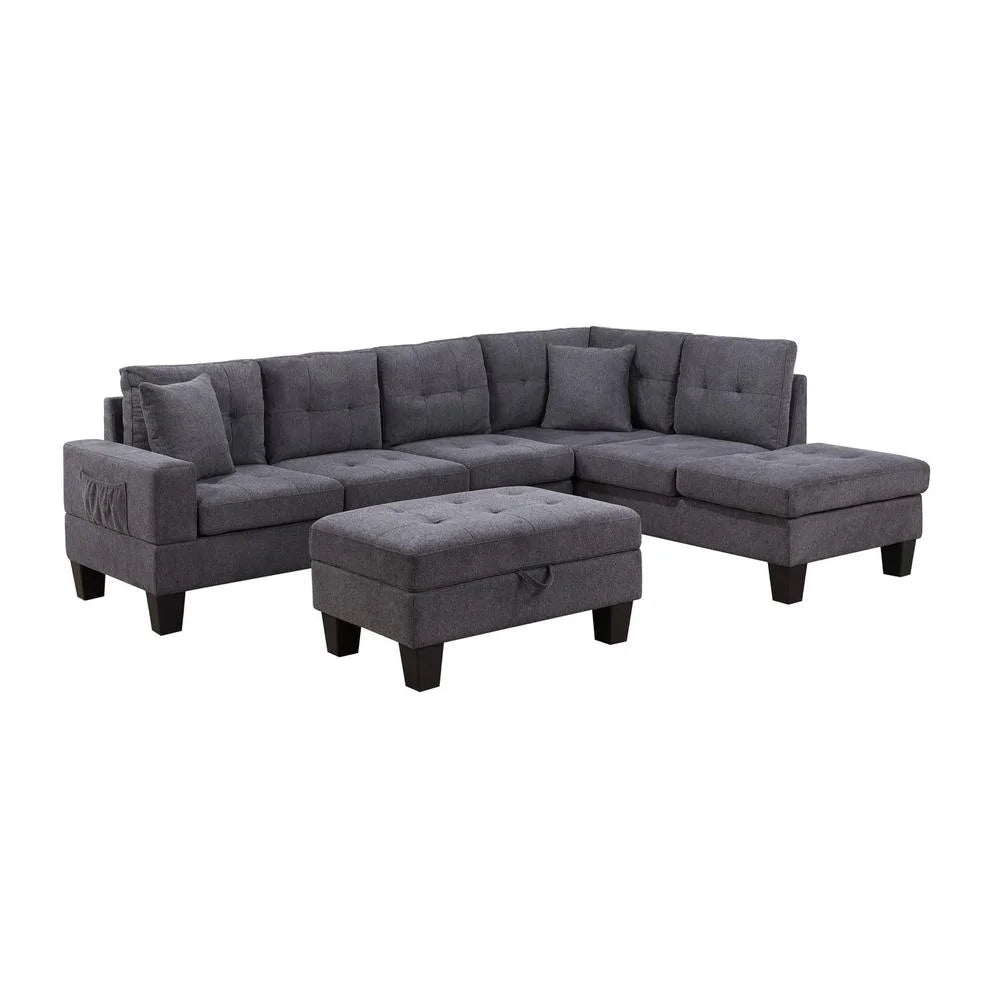 Dark Gray Woven Fabric Sectional with Charging Ports Y29855