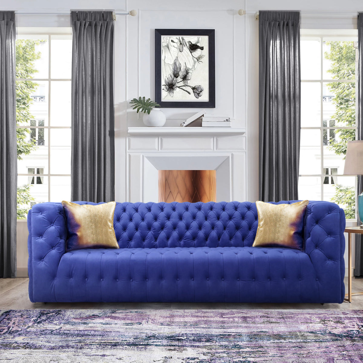 Blue Velvet Tufted Sofa F9016