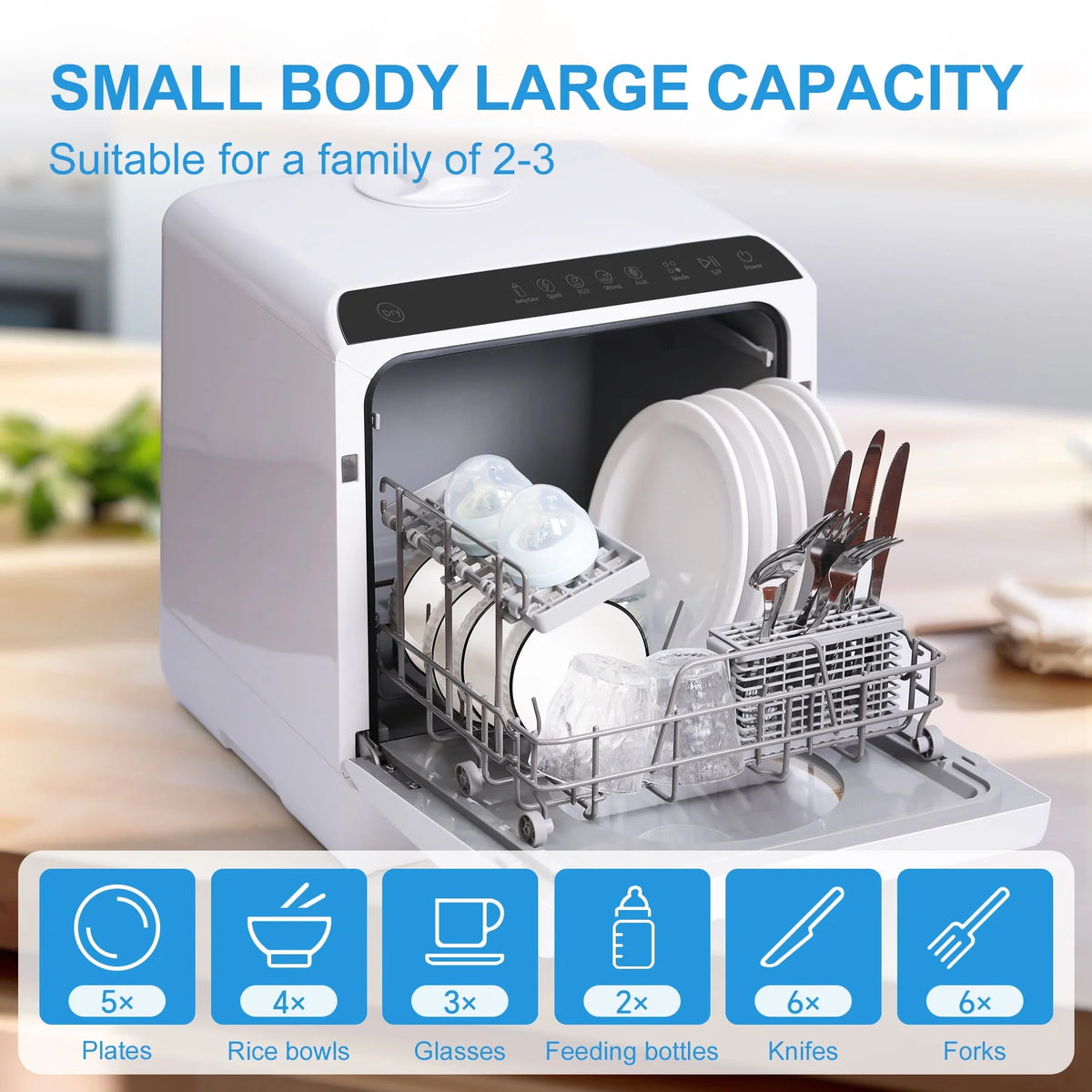 Countertop Dishwasher with Water Tank, 5 Wash Programs, Drying and Double Spray Arms C3265