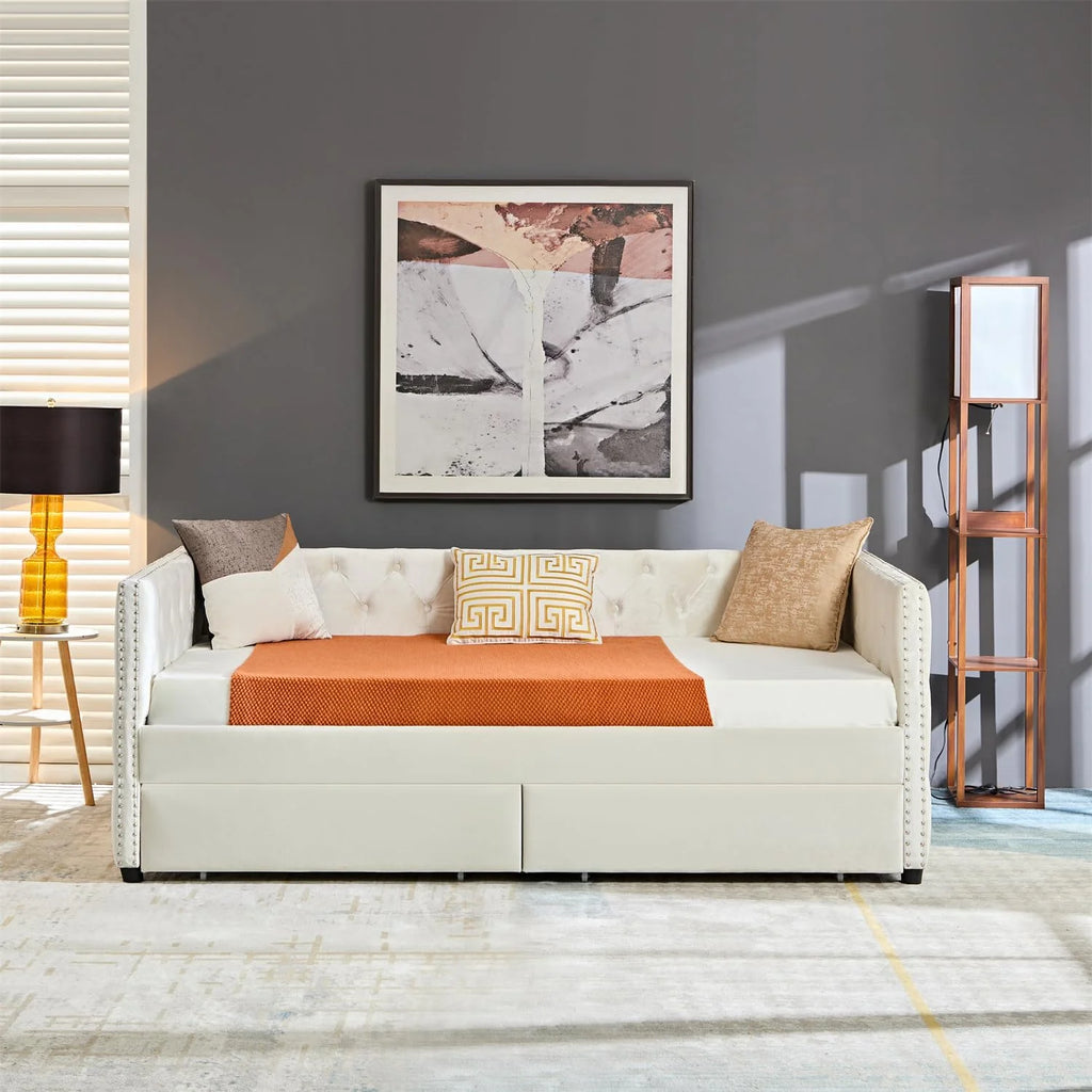 Velvet Upholstered Daybed with 2 Storage Drawers W681