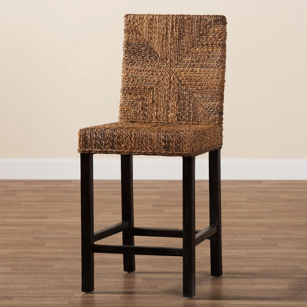 Dark Brown Mahogany Wood and Seagrass Counter Stool D58360