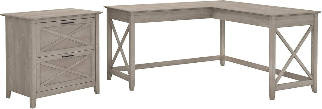 60W L Shaped Desk with 2 Drawer Lateral File Cabinet, Bing Cherry U24823