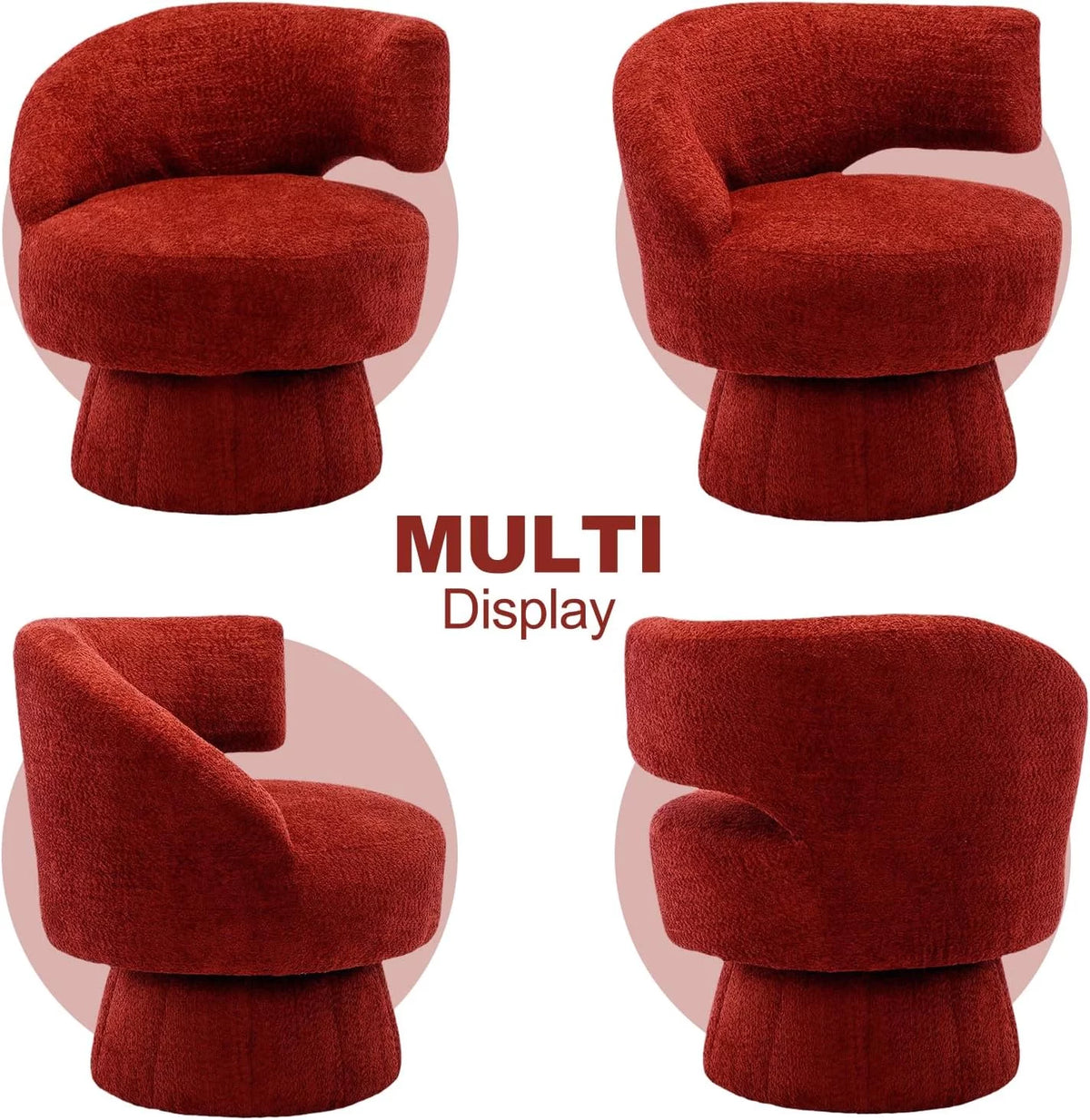 Round Swivel Fuzzy Teddy Barrel Accent Chair K362689