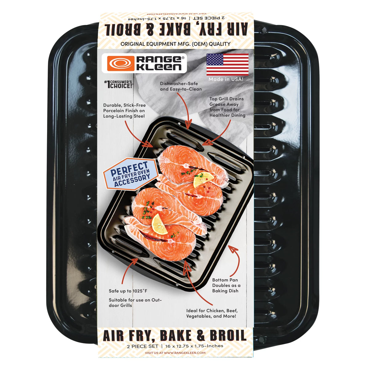 2 Piece Heavy Duty Black Porcelain Air Fry Bake and Broiler Pan Z15687