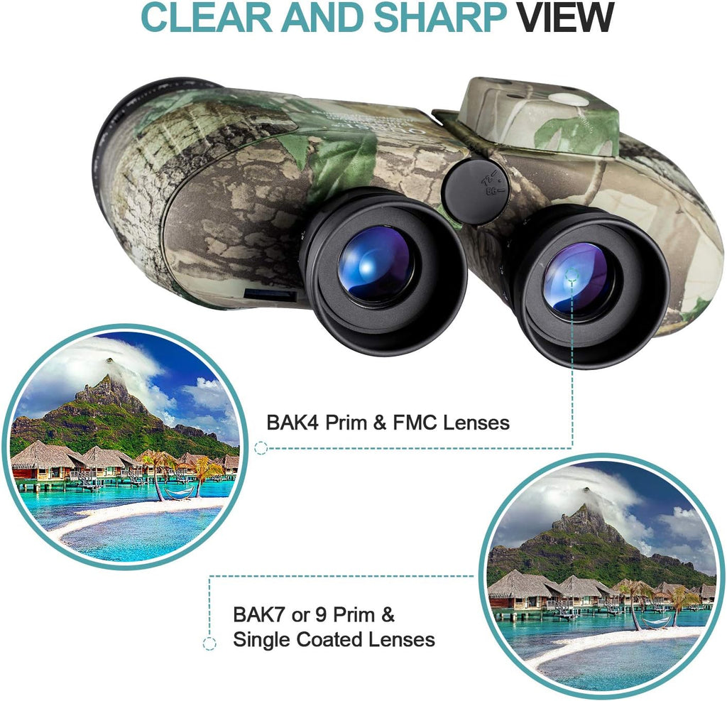 Camouflage 10X50 Waterproof Marine Binoculars with Rangefinder Compass R53692