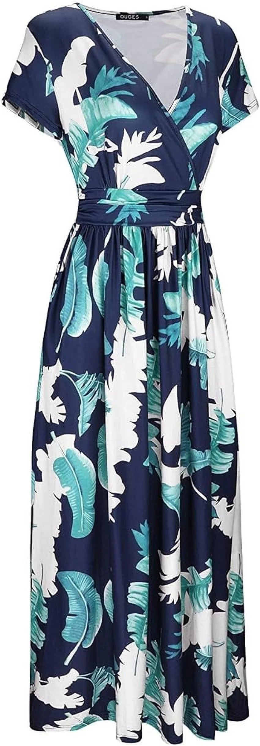 Women's Short Sleeve Wrap Waist Maxi Dress with Pockets C729270