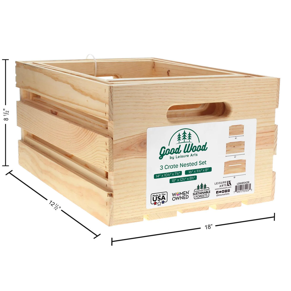 Wooden Crate 3 Piece 14" 16" 18" E254739