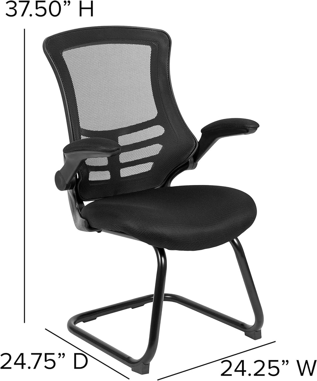 Black Mesh Sled Base Side Reception Chair with Arms N693