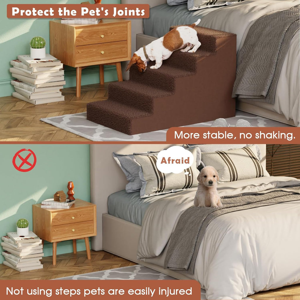 5 Tiers Thickened Widened Pet Steps with Washable Cover E752