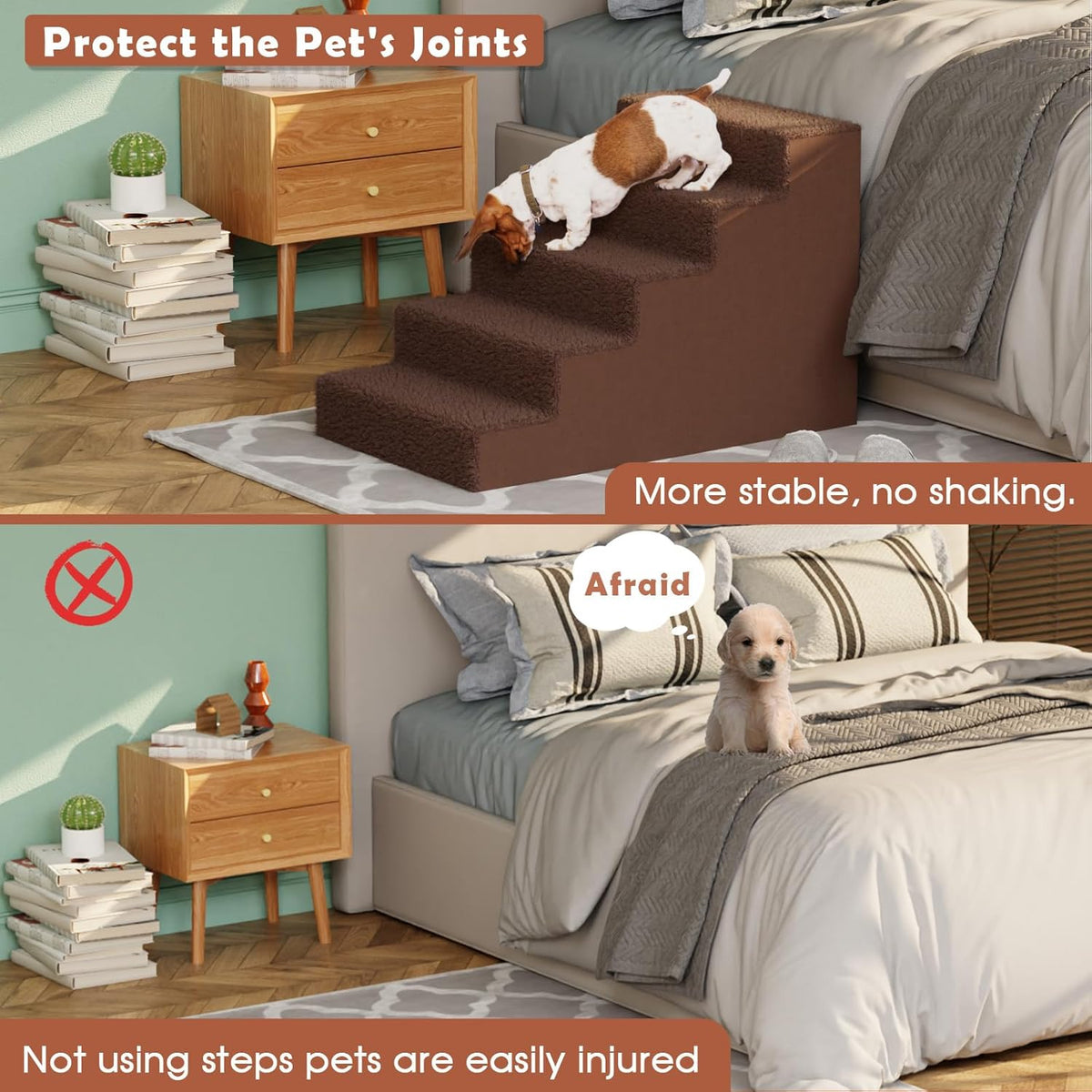 5 Tiers Thickened Widened Pet Steps with Washable Cover E752