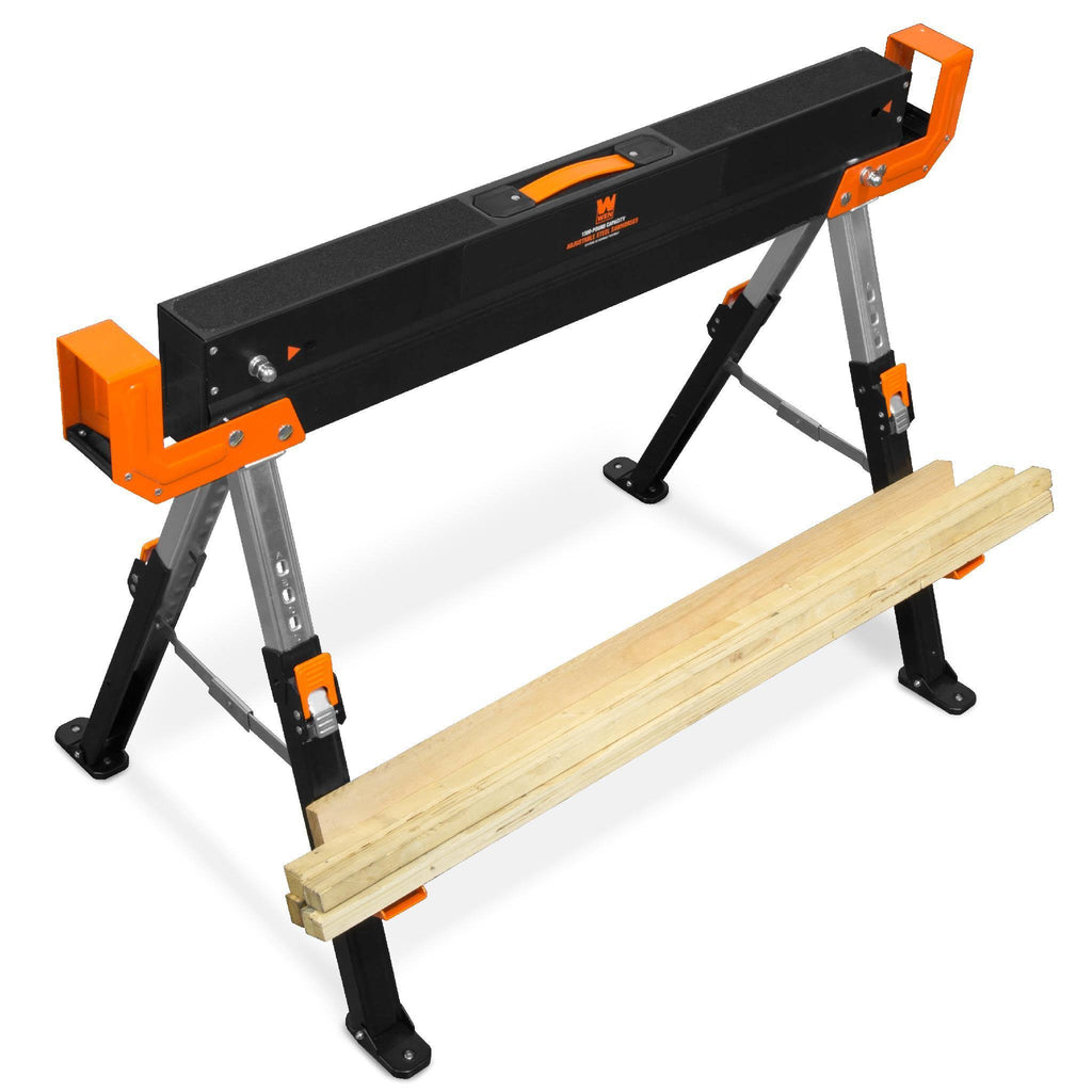 1300-Pound Capacity Height Adjustable Folding Steel Saw Horse, Two Pack Y707704