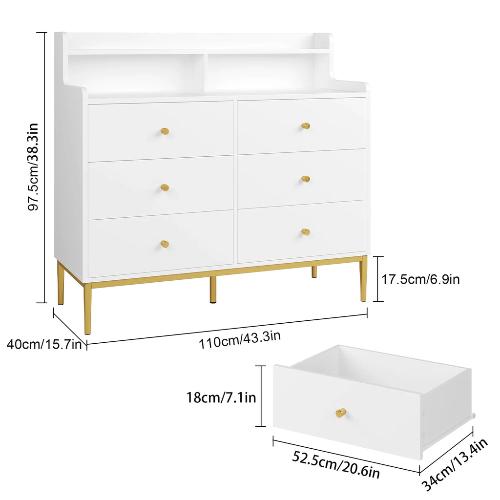 White 6 Drawer Wood Dresser with Hutch G1776