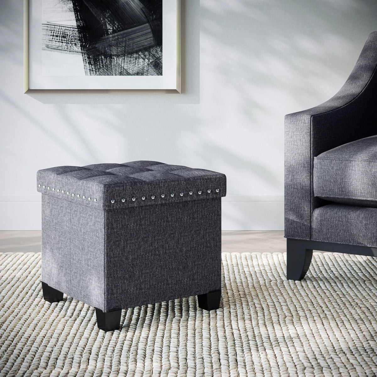 Foldable Cube Storage Ottoman with Gray Fabric B482