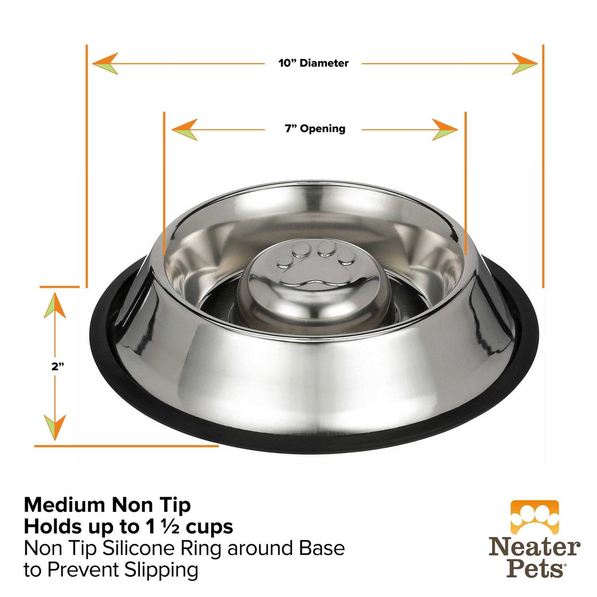 Stainless Steel Slow Feed Bowl Non-Tip & Non-Skid A4704