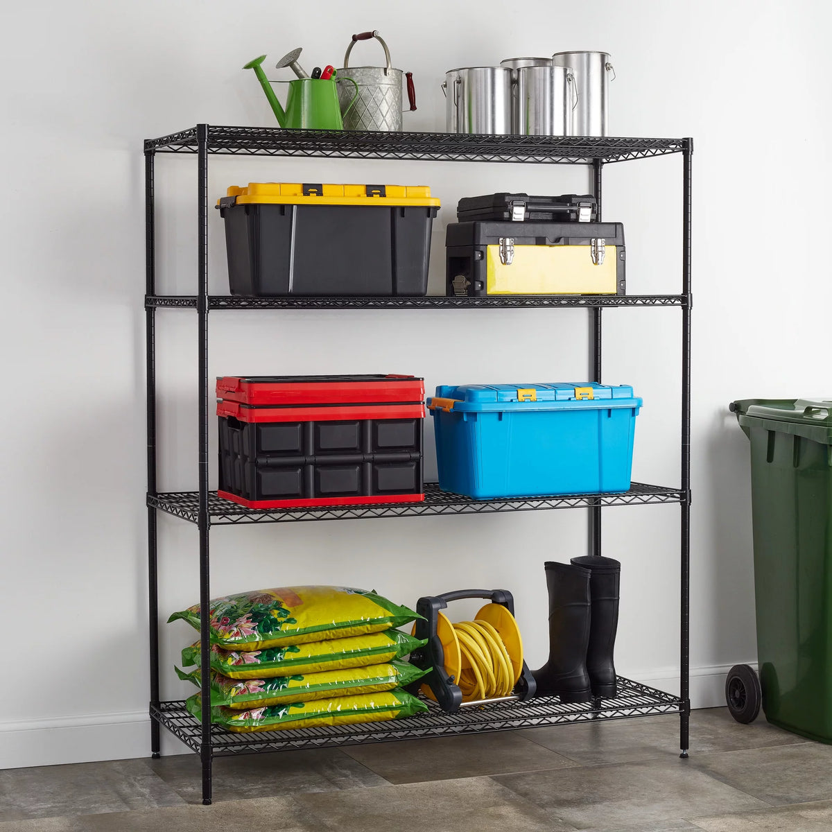 4 Shelf Heavy Duty Wire Shelf Unit Black J763