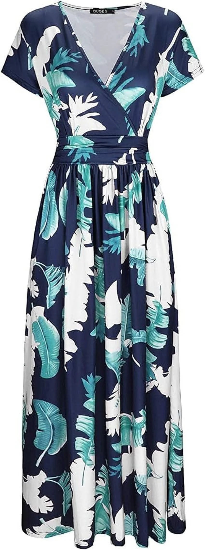 Women's Short Sleeve Wrap Waist Maxi Dress with Pockets C729270