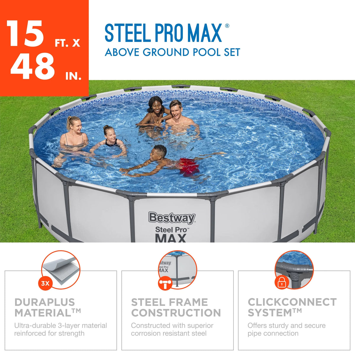 15' x 42 Round Above Ground Swimming Pool Set W229