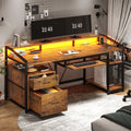 Computer Desk with LED Light and Power Outlet, 63 inches Gaming Desk with Lock Drawers E628