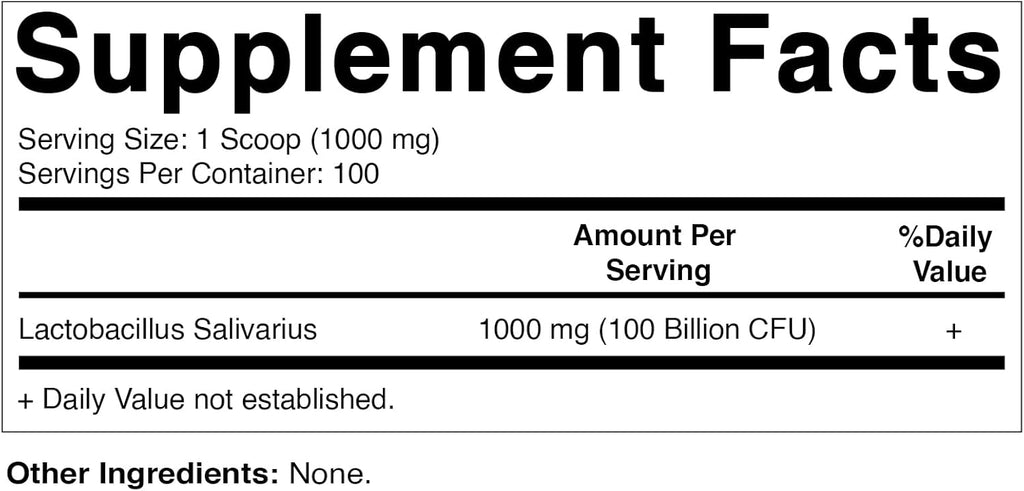 Lactobacillus Salivarius Probiotic Powder - 100 Gram (3.5 OZ) - 100 Servings K141