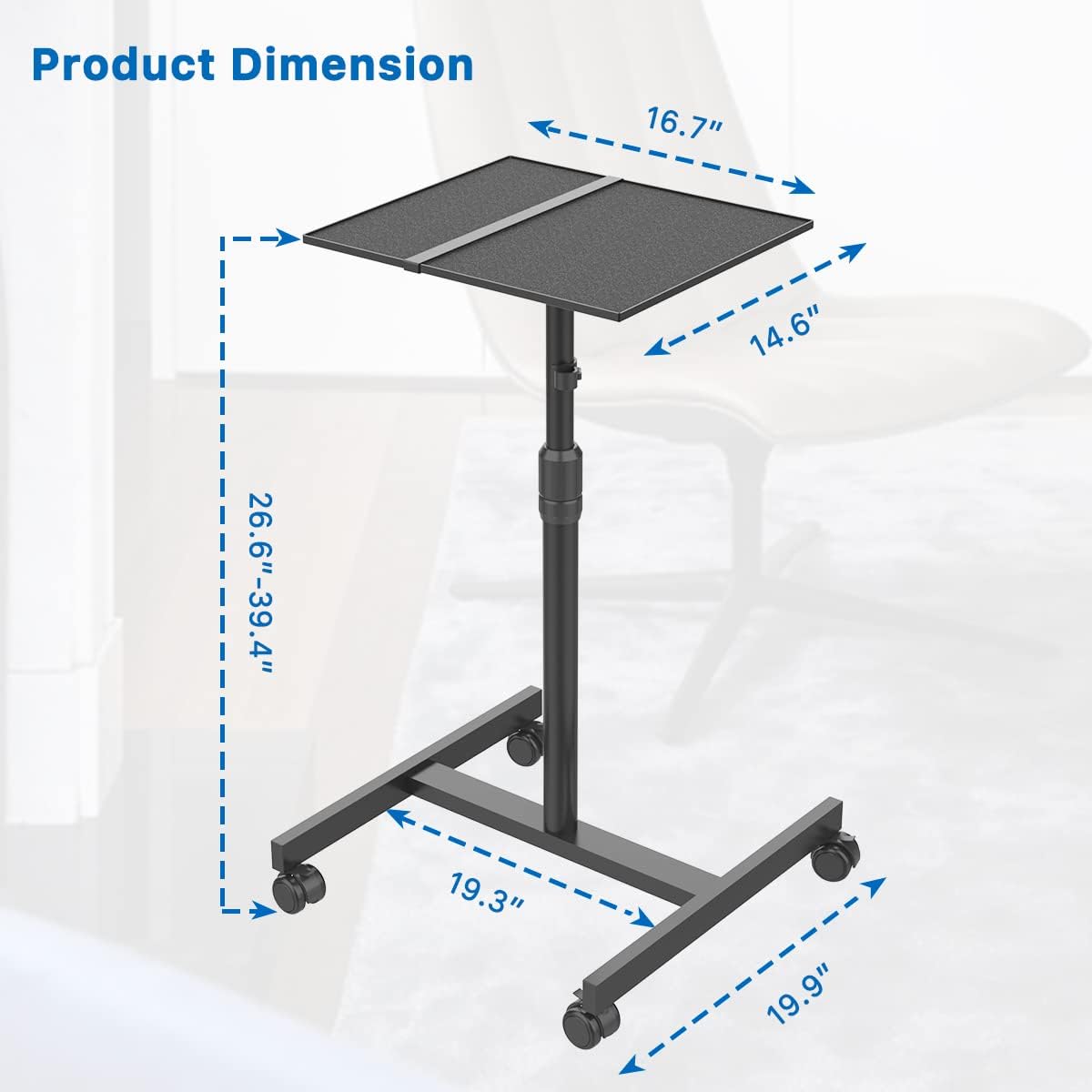 Height Adjustable Mobile Projector Stand on Wheels with Tray, Black I583