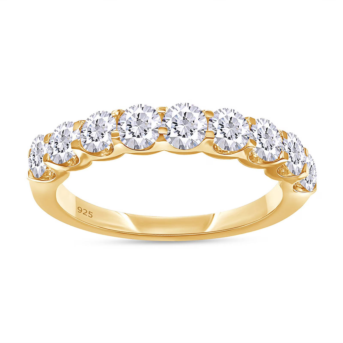 0.86 Carat Round Cut Lab Created Moissanite Half Eternity Wedding Band Ring In 14K Yellow Gold Over Sterling Silver Size 7 E3713