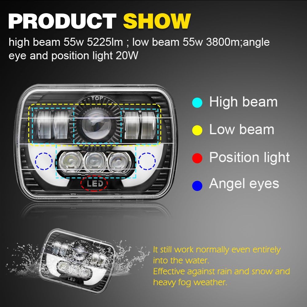 2PCS 5x7 LED Headlight Sealed Beam Hi/Lo Beam DRL M7860
