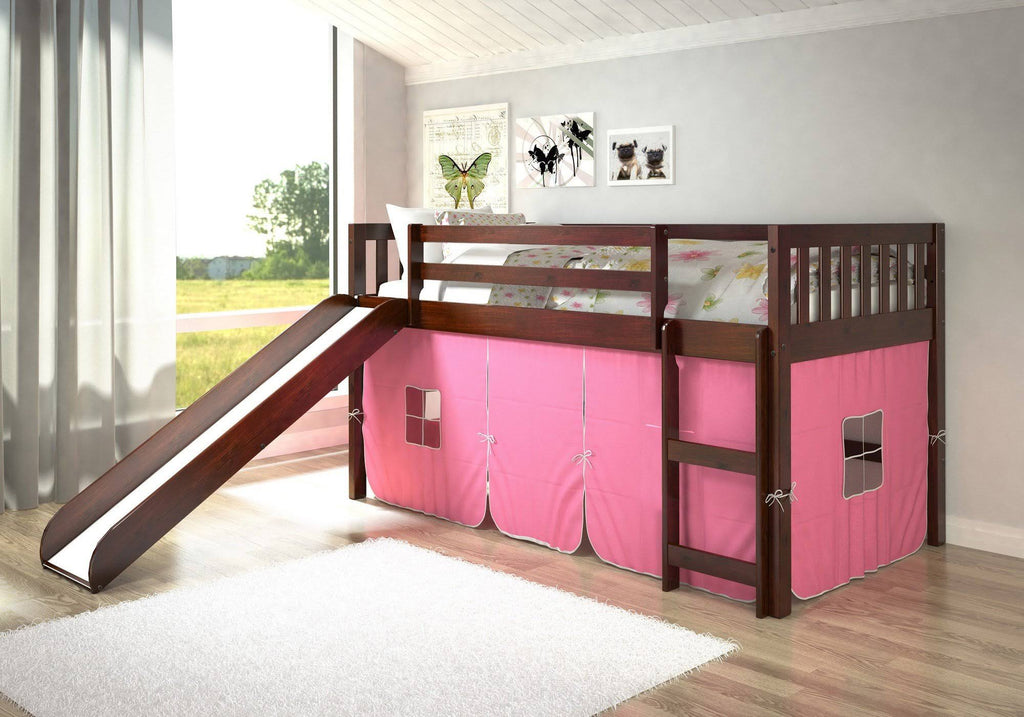Twin Low Loft Bed with Slide Cappuccino C48020