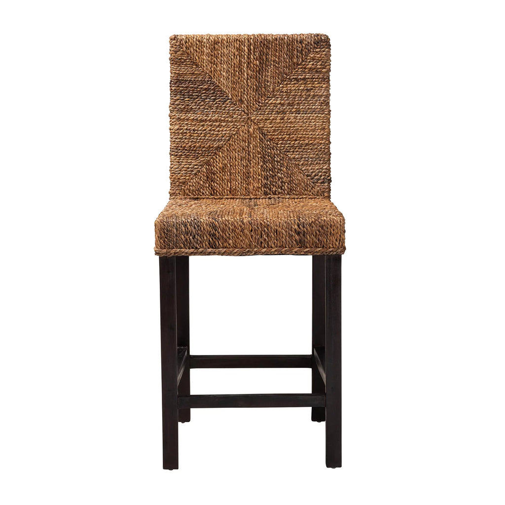 Dark Brown Mahogany Wood and Seagrass Counter Stool D58360