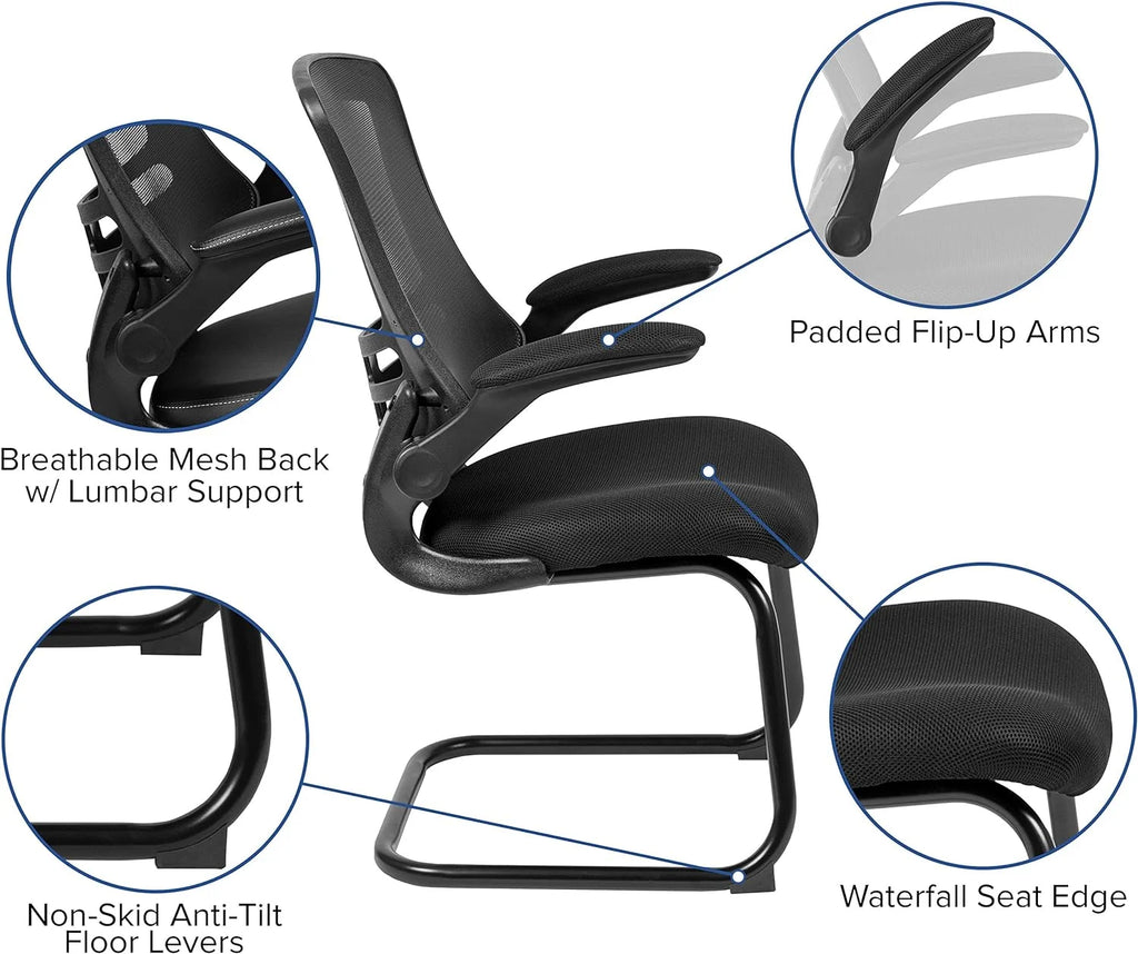 Black Mesh Sled Base Side Reception Chair with Arms N693