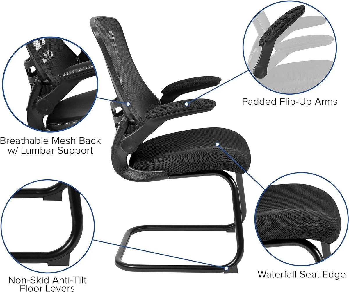 Black Mesh Sled Base Side Reception Chair with Arms N693