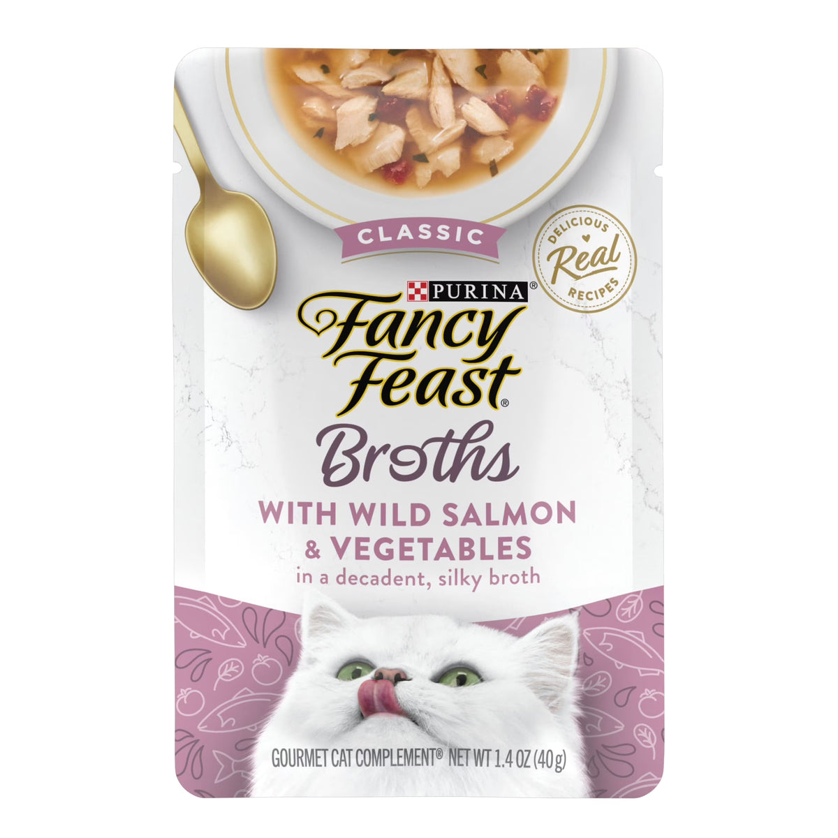 (8 pack) Wet Cat Food, Salmon & Vegetables, 1.4 oz Pouch J215