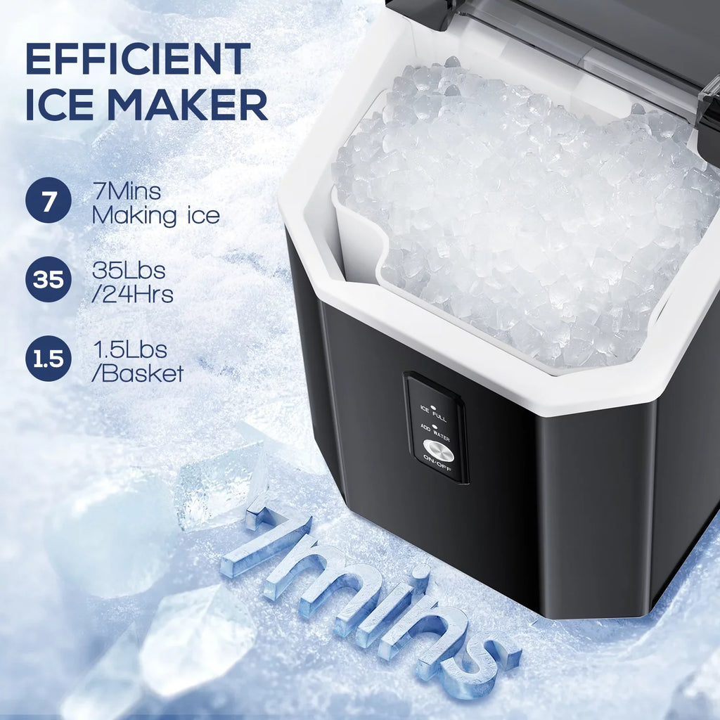 Nugget Ice Maker Countertop with Soft Chewable Pellet Ice, 34lbs/24H, Self-Cleaning, Black M490332
