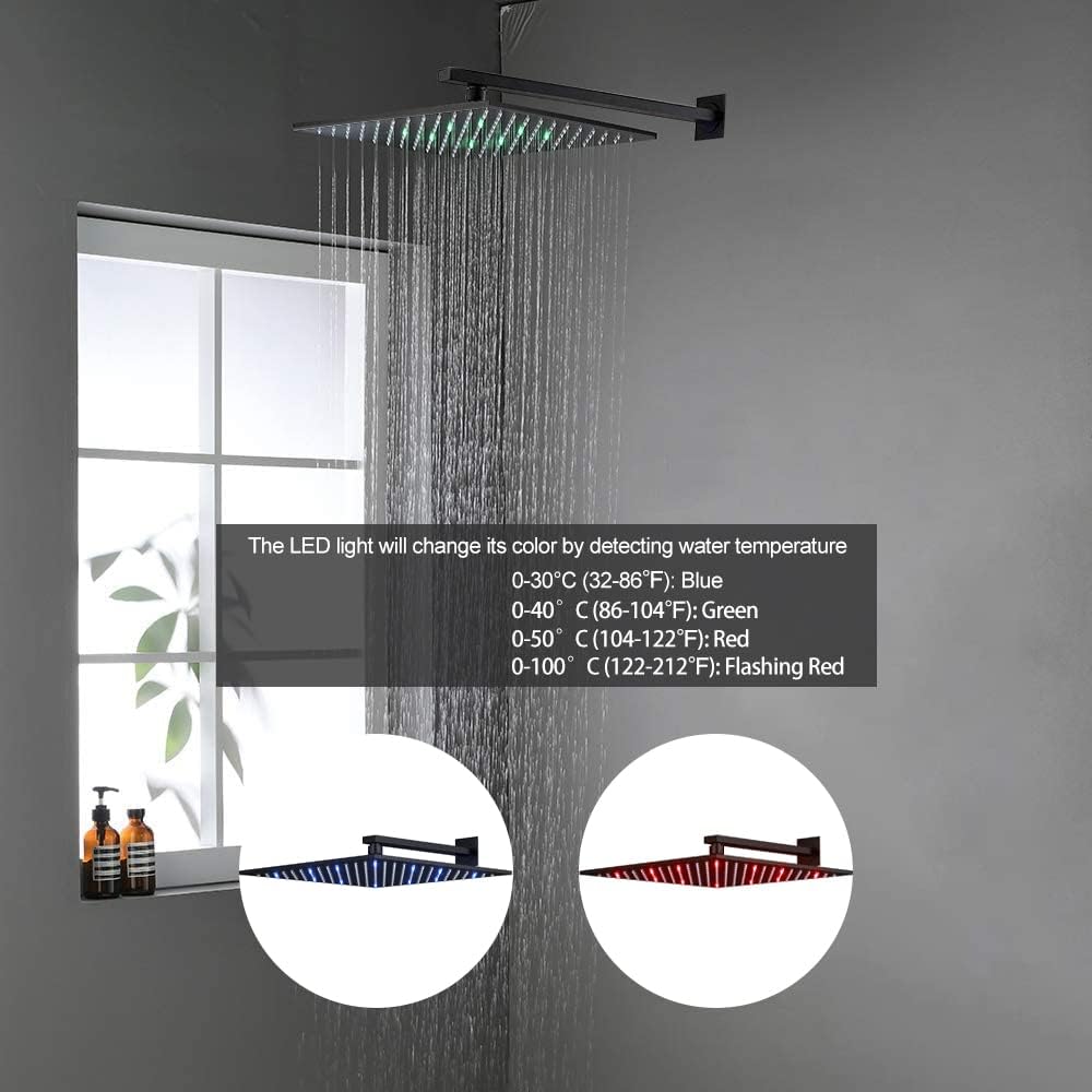 12 Inch Matte Black Thermostatic Rain Shower System E8460