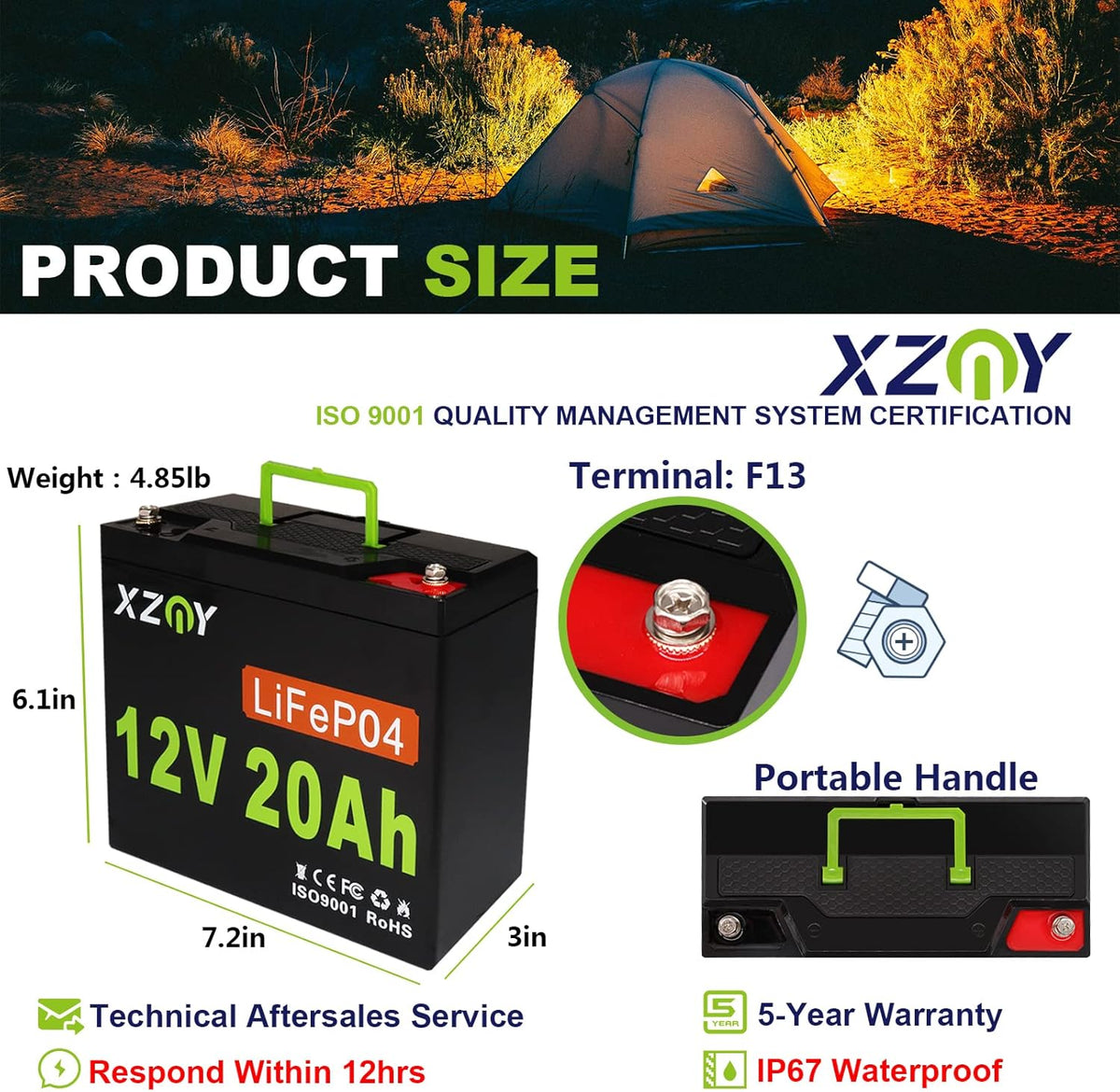 12V 20Ah LiFePO4 Battery with 20A BMS Q76633