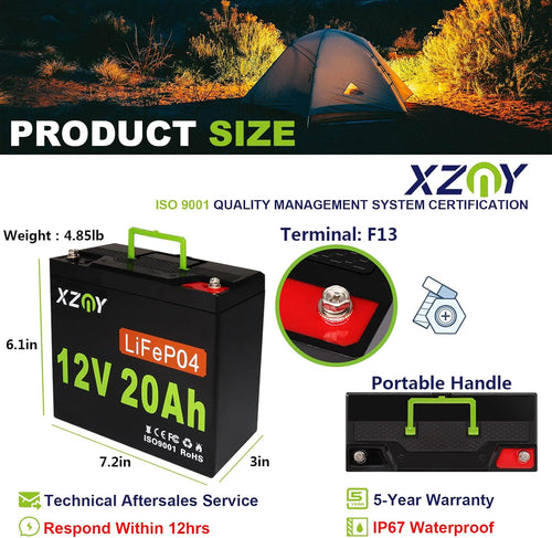 12V 20Ah LiFePO4 Battery with 20A BMS Q76633