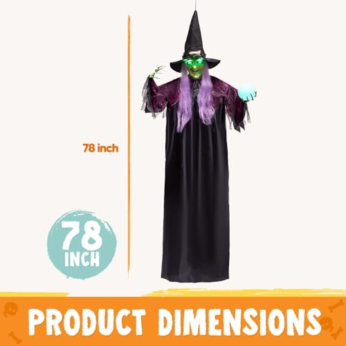 78" Hanging Witch Halloween Decoration with Light Up Eyes A8191