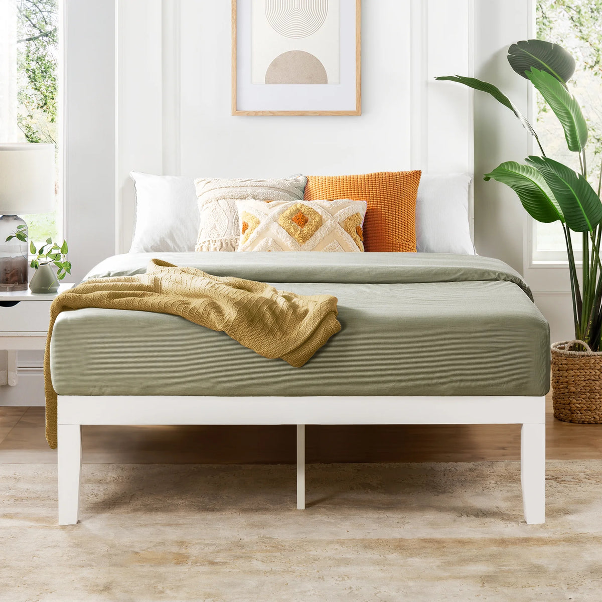 Queen Solid Wood Platform Bed with Wooden Slats N969