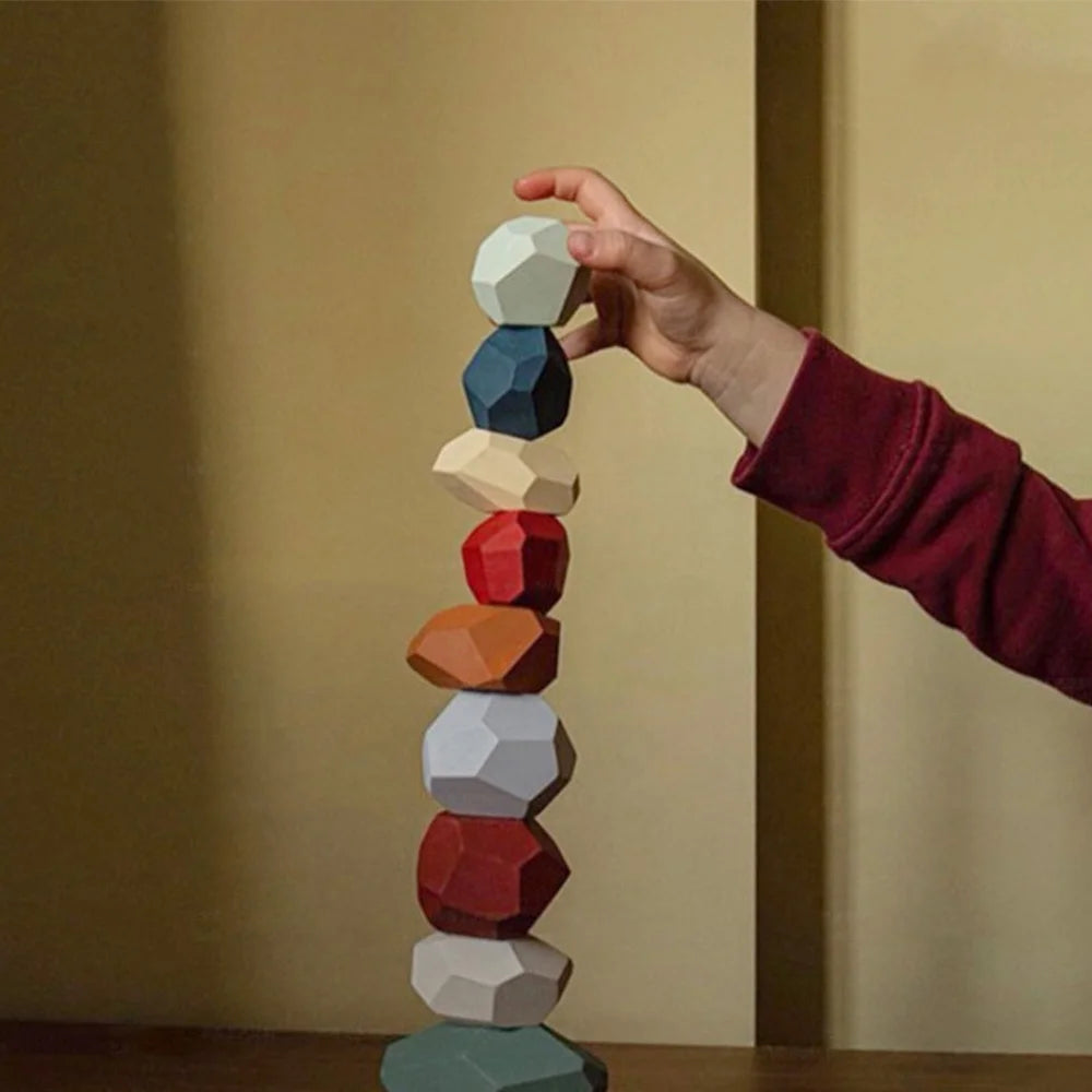 Kids Wooden Balancing Stone Stacking Building Block Toy B67858