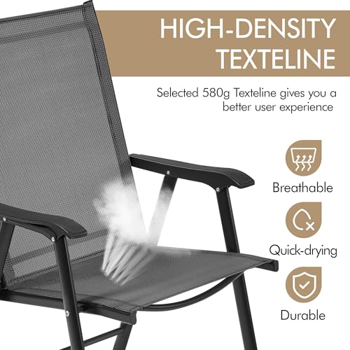 Black Set of 4 Folding Patio Dining Chairs with Armrests M59251