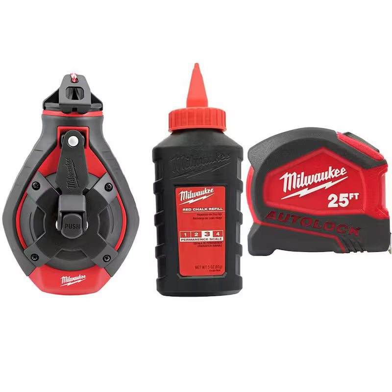 100 ft. Chalk Reel Kit with Red Chalk and 25 ft. Tape Measure V160337