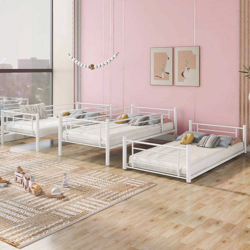 White Metal Triple Bunk Bed with Built-in Ladder R4252