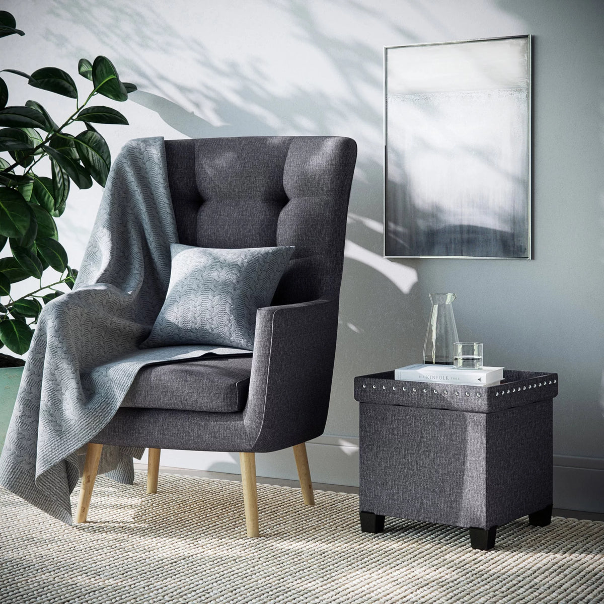 Foldable Cube Storage Ottoman with Gray Fabric B482