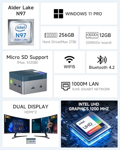 Mini PC N97 Windows 11 Pro 12GB DDR5 512GB SSD F114798