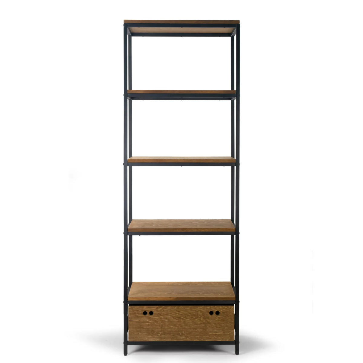Brown Wood and Metal Bookcase with Drawer Y5799